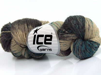 Lot of 4 x 100gr Skeins Ice Yarns HAND DYED SOCK YARN (75% SuperWash Wool) Yarn Camel Shades Black Turquoise