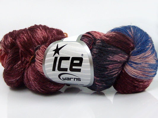 Lot of 4 x 100gr Skeins Ice Yarns HAND DYED SOCK YARN (75% SuperWash Wool) Yarn Burgundy Shades Grey Blue