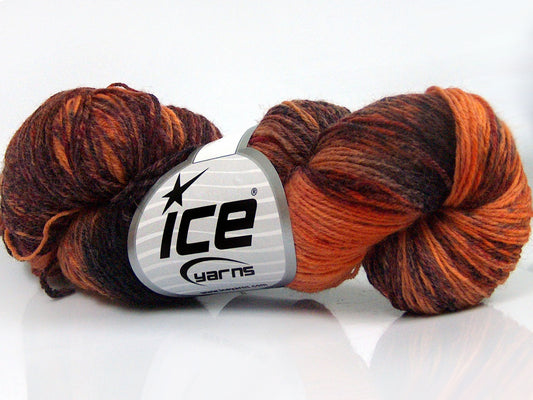 Lot of 4 x 100gr Skeins Ice Yarns HAND DYED SOCK YARN (75% SuperWash Wool) Yarn Orange Shades Brown