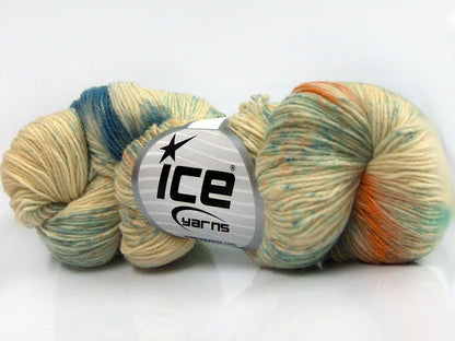 Lot of 4 x 100gr Skeins Ice Yarns HAND DYED SOCK YARN (75% SuperWash Wool) Yarn Cream Orange Turquoise