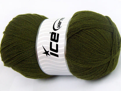 Lot of 4 x 100gr Skeins Ice Yarns KRISTAL Hand Knitting Yarn Dark Khaki