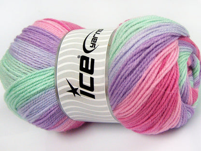 Lot of 4 x 100gr Skeins Ice Yarns BABY BATIK Yarn Pink Shades Lilac Shades Mint Green