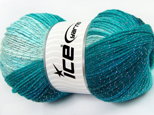 Lot of 4 x 100gr Skeins Ice Yarns MAGIC GLITZ Yarn Turquoise Shades