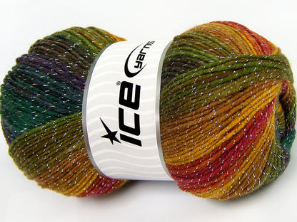 Lot of 4 x 100gr Skeins Ice Yarns MAGIC GLITZ Yarn Green Shades Purple Copper Gold