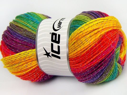 Lot of 4 x 100gr Skeins Ice Yarns MAGIC GLITZ Hand Knitting Yarn Rainbow