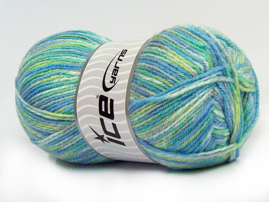 Lot of 4 x 100gr Skeins Ice Yarns BABY MIX Yarn Blue Green Light Grey White