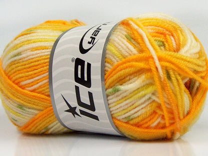 Lot of 8 Skeins Ice Yarns MINI BABY DESIGN (25% Wool) Yarn Yellow Shades White Green