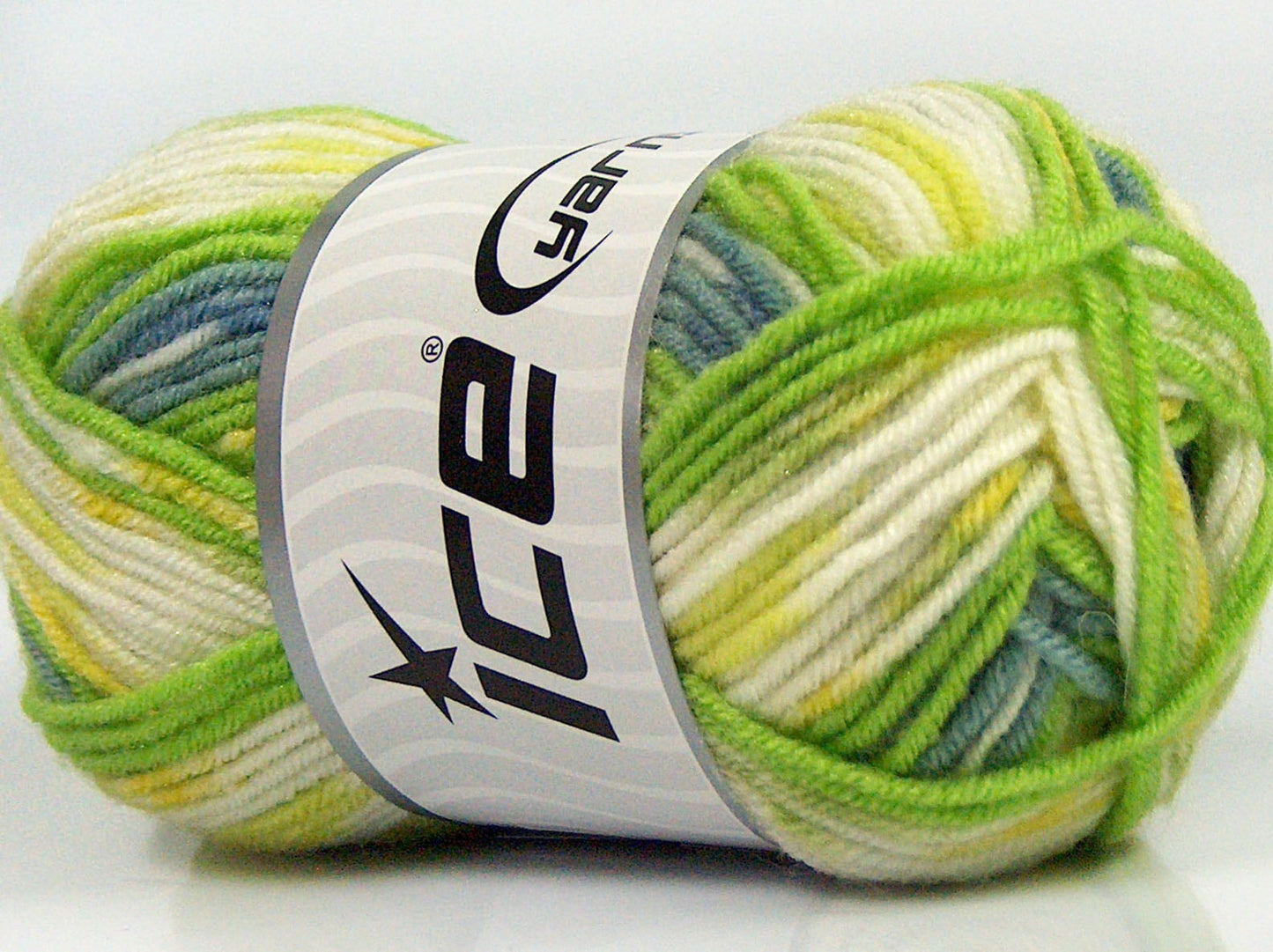 Lot of 8 Skeins Ice Yarns MINI BABY DESIGN (25% Wool) Yarn Green Shades White Yellow Indigo blue