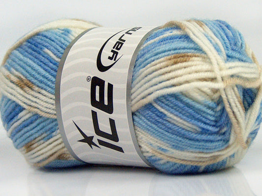 Lot of 8 Skeins Ice Yarns MINI BABY DESIGN (25% Wool) Yarn Blue Shades White Brown Shades