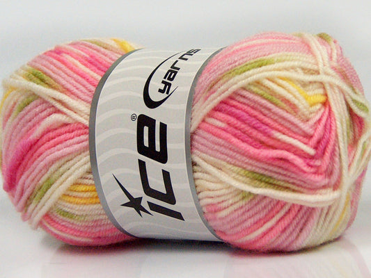 Lot of 8 Skeins Ice Yarns MINI BABY DESIGN (25% Wool) Yarn Pink Shades White Yellow Green