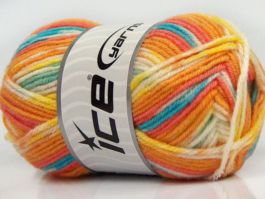 Lot of 8 Skeins Ice Yarns MINI BABY DESIGN (25% Wool) Yarn Salmon Gold Yellow White Mint Green Turquoise