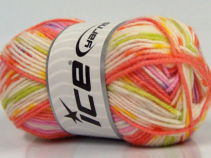 Lot of 8 Skeins Ice Yarns MINI BABY DESIGN (25% Wool) Yarn Salmon Pink Light Green Yellow Light Lilac