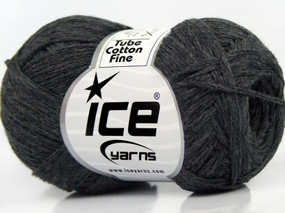 Lot of 8 Skeins Ice Yarns TUBE COTTON FINE (67% Cotton) Yarn Anthracite Black