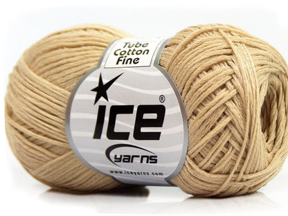 Lot of 8 Skeins Ice Yarns TUBE COTTON FINE (67% Cotton) Yarn Dark Cream