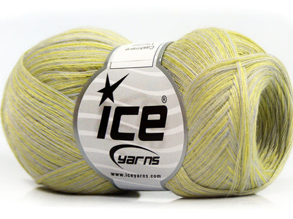 Lot of 8 Skeins Ice Yarns CASHMERE VISCOSE (15% Cashmere 85% Viscose) Yarn Neon Green Light grey
