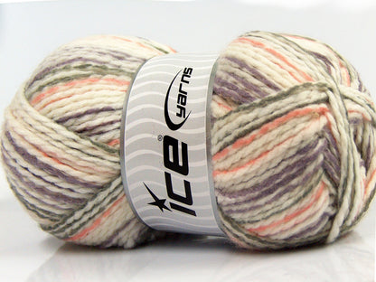 Lot of 4 x 100gr Skeins Ice Yarns WOOL FUN COLORS (30% Wool) Yarn Cream Lavender Salmon Grey
