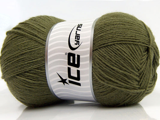 Lot of 4 x 100gr Skeins Ice Yarns SOLID SOCK (75% Superwash Wool) Yarn Khaki
