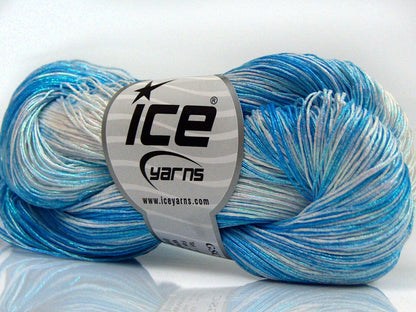 Lot of 3 x 100gr Skeins Ice Yarns SPRAY PAINT (40% Cotton) Yarn Turquoise Shades White