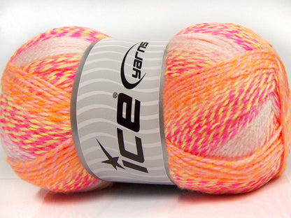 Lot of 2 x 200gr Skeins Ice Yarns PUZZLE BABY Yarn Orange Green Pink Shades