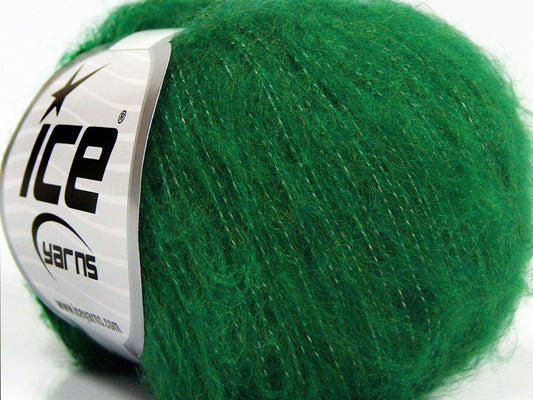Lot of 10 Skeins Ice Yarns FLUFFY SUPERFINE (20% Wool) Hand Knitting Yarn Green
