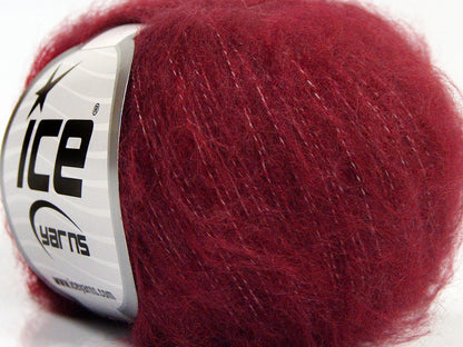 Lot of 10 Skeins Ice Yarns FLUFFY SUPERFINE (20% Wool) Yarn Burgundy