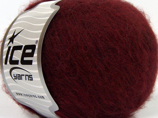 Lot of 8 Skeins Ice Yarns FLUFFY WOOL SUPERFINE (20% Wool 3% Elastan) Yarn Dark Burgundy