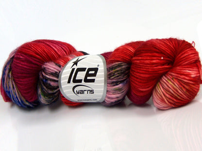 Lot of 2 x 100gr Skeins Ice Yarns HAND DYED SUPERWASH MERINO (100% Superwash Merino Wool) Yarn Red Shades Pink Blue Maroon Green