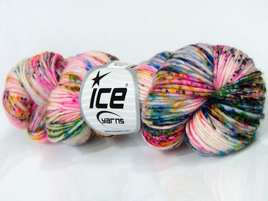 Lot of 2 x 100gr Skeins Ice Yarns HAND DYED SUPERWASH MERINO (100% Superwash Merino Wool) Yarn Pink Cream Green Shades Gold Orange Blue