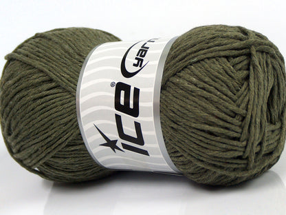 Lot of 4 x 100gr Skeins Ice Yarns NATURAL COTTON WORSTED (100% Cotton) Yarn Dark Khaki