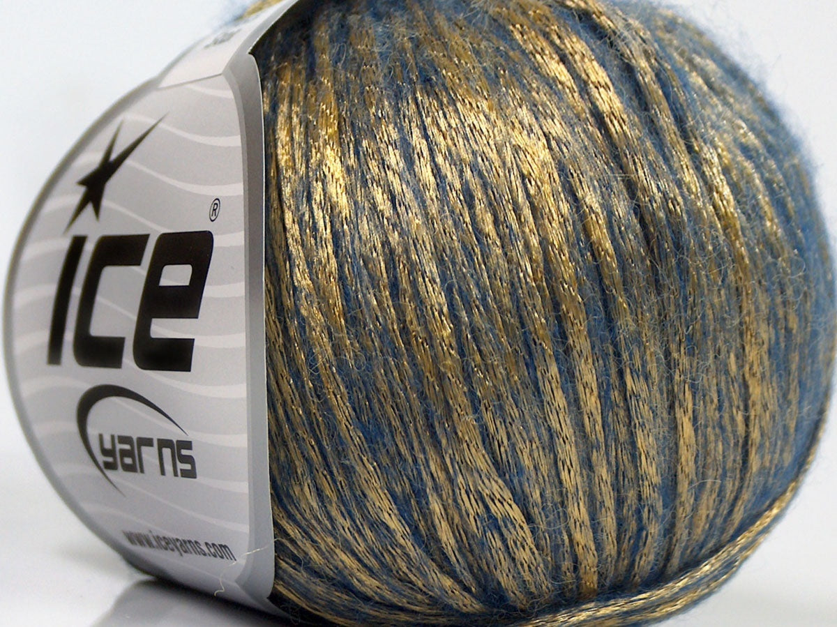 Lot of 8 Skeins Ice Yarns ROCK STAR (19% Merino Wool) Yarn Blue Gold