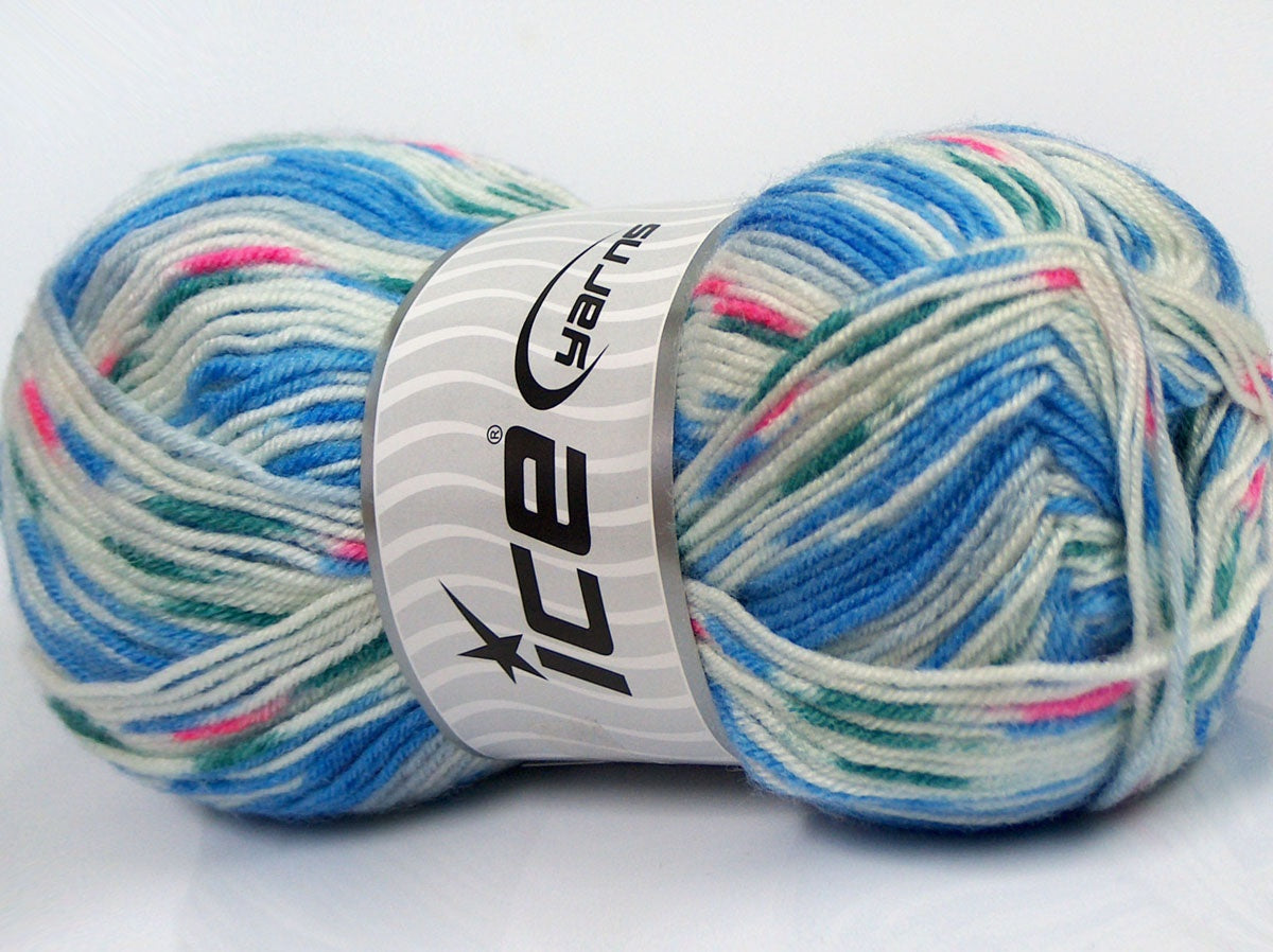 Lot of 4 x 100gr Skeins Ice Yarns SALE WINTER (25% Wool) Yarn Blue White