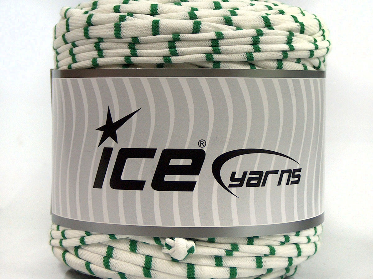 600 gr ICE YARNS UPCYCLED FABRIC 600 (95% Cotton 5% Elastan) Yarn White Green