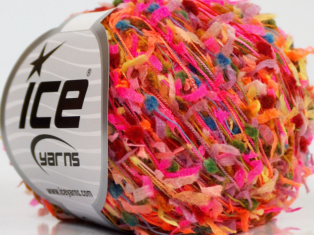 Lot of 8 Skeins Ice Yarns SALE POMPOM (25% Paper) Yarn Neon Pink Green Yellow Red