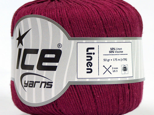 Lot of 6 Skeins Ice Yarns LINEN (50% Linen 50% Viscose) Yarn Burgundy