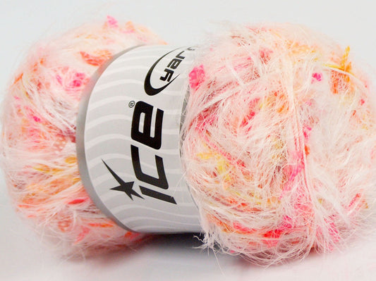 Lot of 4 x 100gr Skeins Ice Yarns SALE EYELASH BLEND Yarn White Orange Pink Yellow