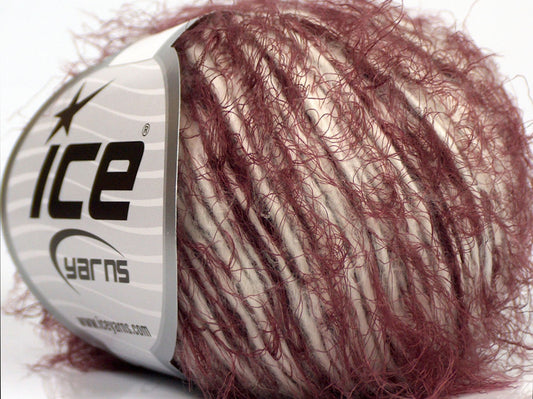 Lot of 8 Skeins Ice Yarns SALE EYELASH BLEND (15% Extrafine Merino Wool 15% Cotton) Yarn Burgundy Ecru