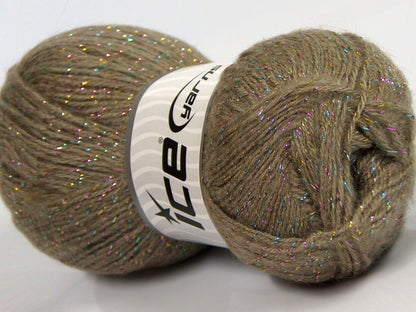 Lot of 4 x 100gr Skeins Ice Yarns ELITE SHAWL GLITZ (10% Mohair 10% Wool) Yarn Light Camel Iridescent