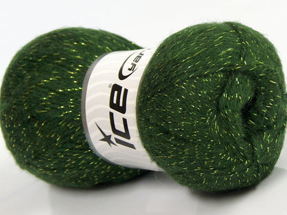 Lot of 4 x 100gr Skeins Ice Yarns ELITE SHAWL GLITZ (10% Mohair 10% Wool) Yarn Dark Green