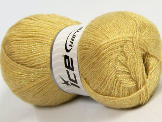Lot of 4 x 100gr Skeins Ice Yarns ELITE SHAWL GLITZ (10% Mohair 10% Wool) Yarn Light Olive Green