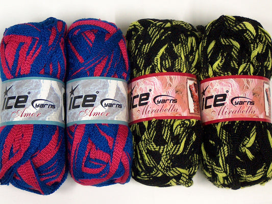 Mixed Lot Multicolor 2 balls of Mirabella - 2 balls of Amor Yarns