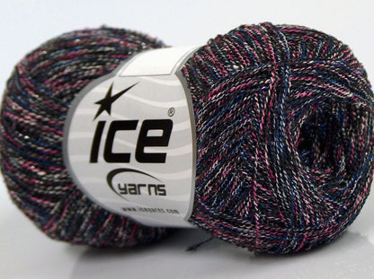 Lot of 8 Skeins Ice Yarns SALE METALLIC (50% Cotton) Yarn Navy Blue Pink Cream