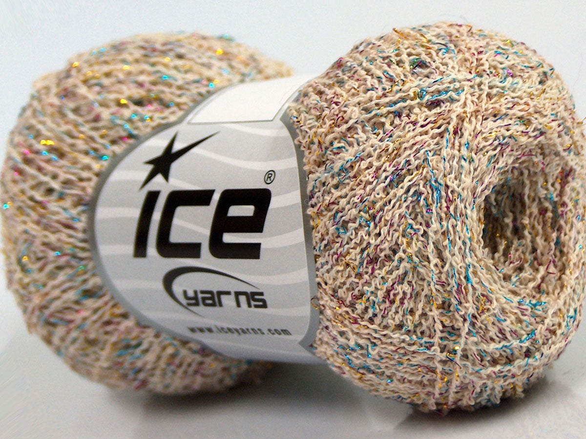 Lot of 8 Skeins Ice Yarns SALE METALLIC (40% Cotton) Yarn Cream Turquoise Pink Gold