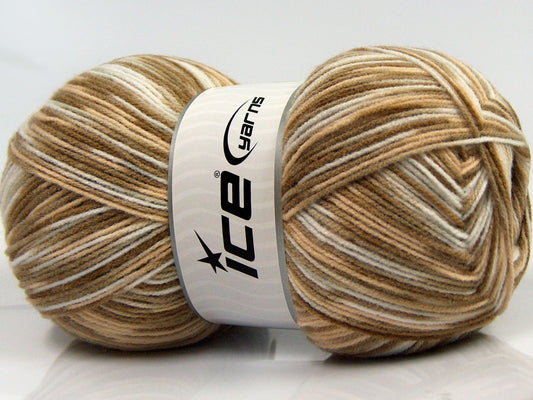 Lot of 2 x 200gr Skeins Ice Yarns SALE SELF-STRIPING Yarn Brown Shades White