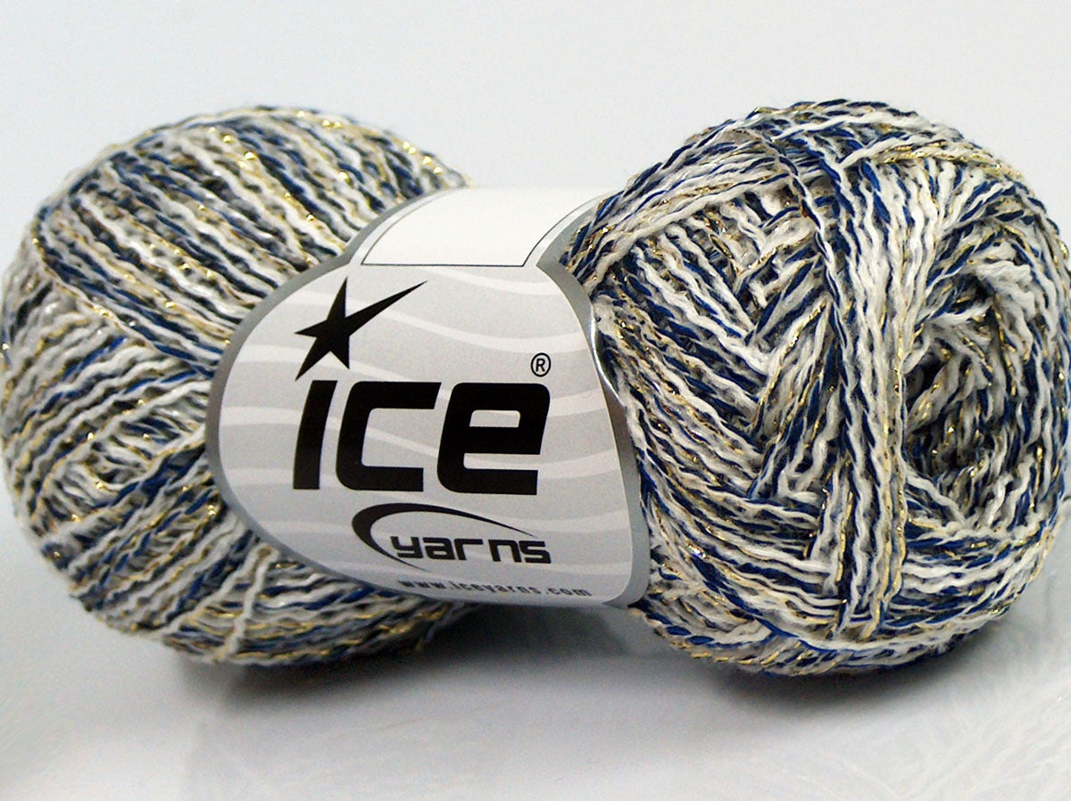 Lot of 8 Skeins Ice Yarns SALE METALLIC (40% Viscose) Yarn Cream Blue Navy Gold