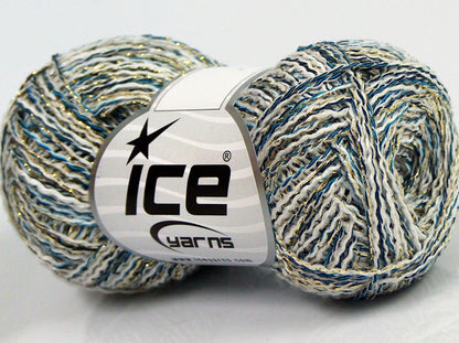 Lot of 8 Skeins Ice Yarns SALE METALLIC (40% Viscose) Yarn Cream Turquoise Navy Gold