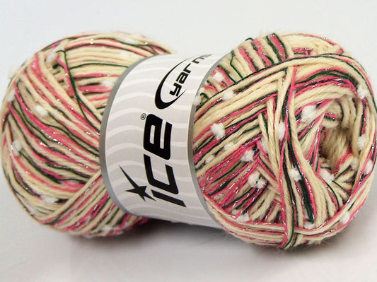 Lot of 4 x 100gr Skeins Ice Yarns SALE POMPOM (50% Wool) Yarn Pink Jungle Green Cream White