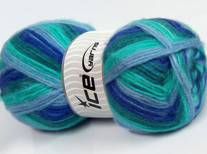 Lot of 2 x 180gr Skeins Ice Yarns SALE SELF-STRIPING Yarn Blue Shades Green Shades