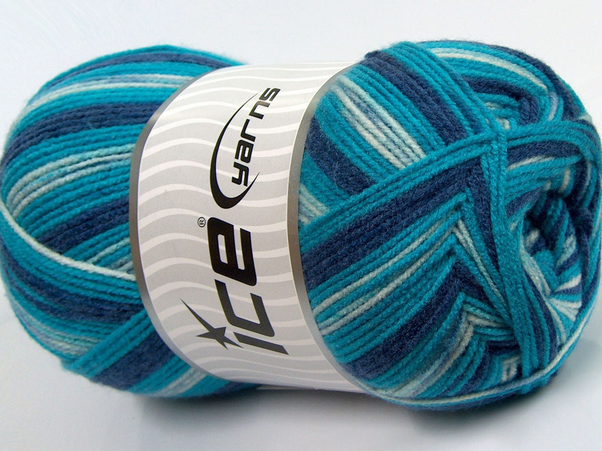 300 gr ICE YARNS SALE SELF-STRIPING Hand Knitting Yarn Turquoise Shades