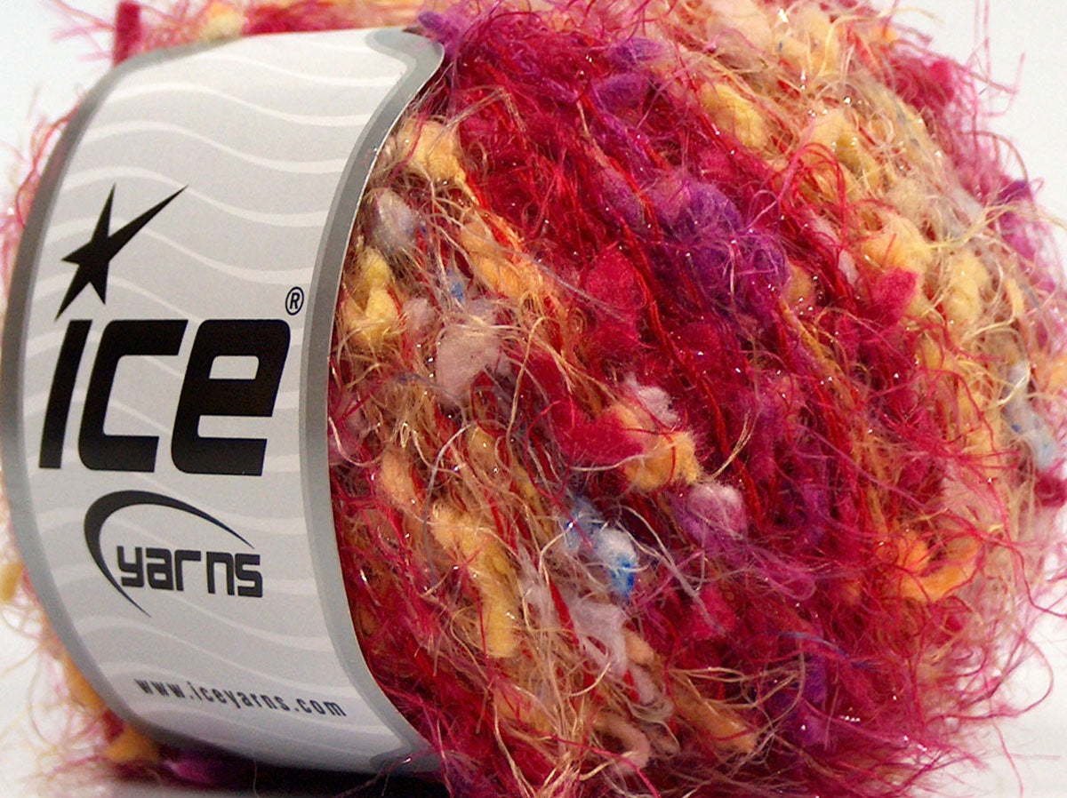 Lot of 8 Skeins Ice Yarns SALE EYELASH (88% Micro Fiber) Yarn Red Fuchsia Purple Yellow