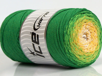 250 gr ICE YARNS MACRAME COTTON MAGIC (100% Cotton) Yarn Green Shades Yellow White